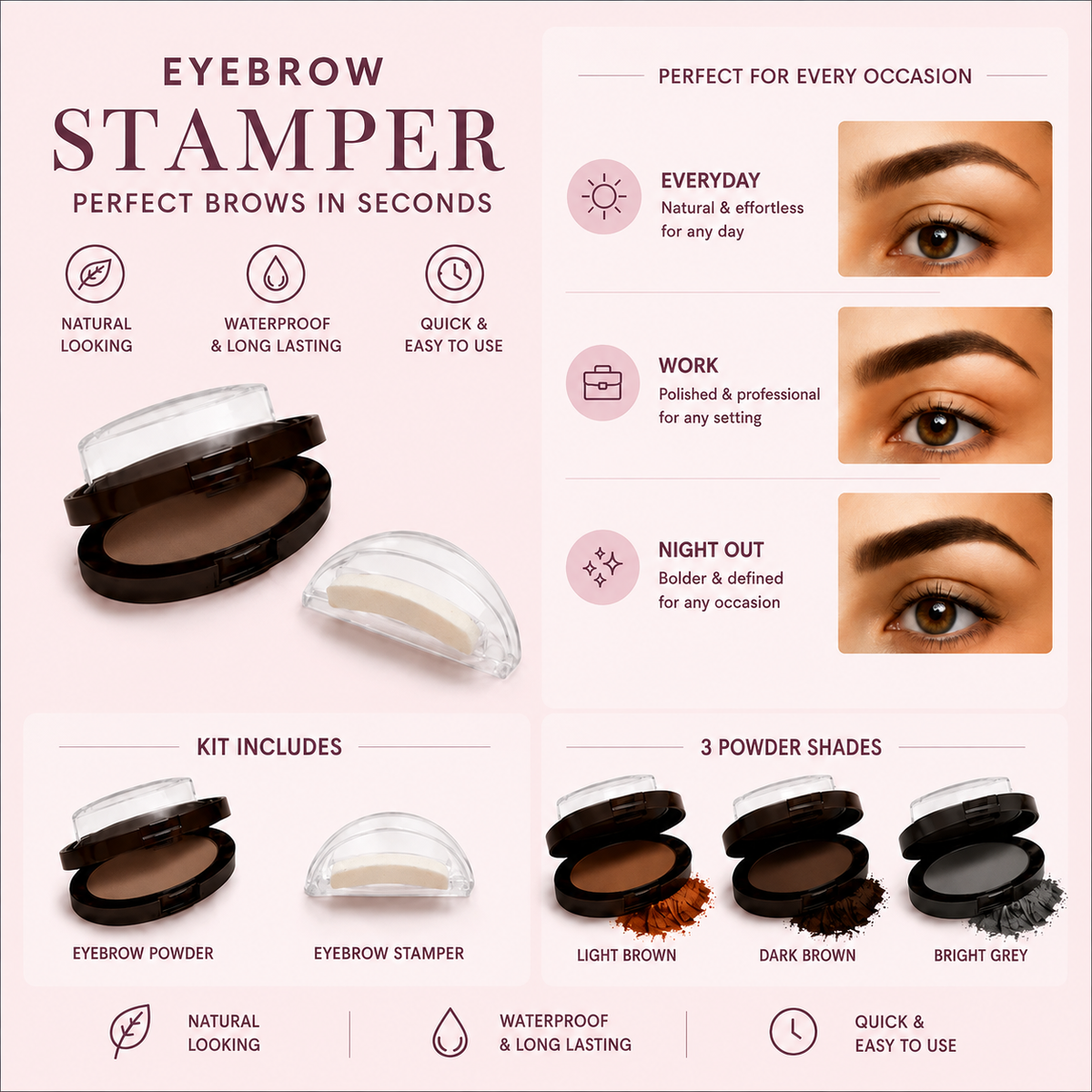 Velywhite Natural Brow Stamp Kit – Easy Eyebrow Makeup
